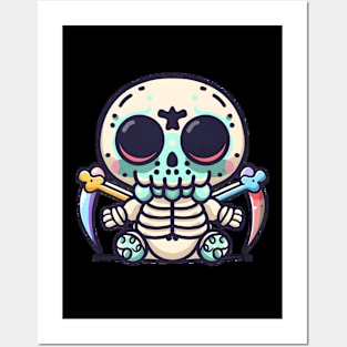 Kawaii warrior skeleton Posters and Art